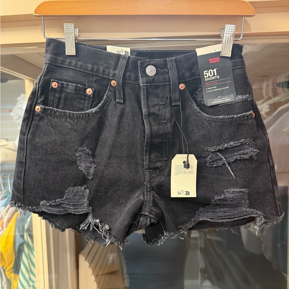 Levi's Black Jean Shorts Distressed High-Waisted